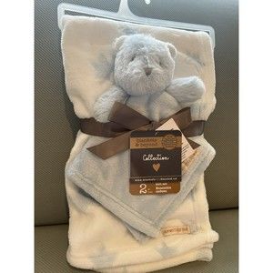 Blankets & Beyond Blue Bear Baby Blanket&Security Lovey Set White/Blue Stars New